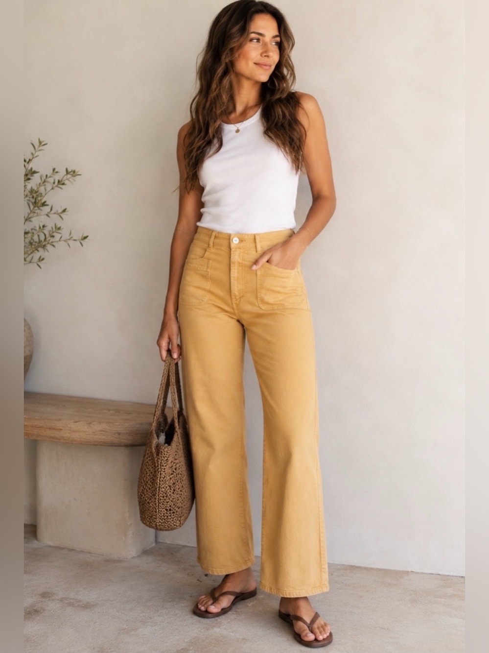 Madewell Emmett 2.0 Wide-Leg Crop Pants Patch Pocket Edition Earthen Gold EUC